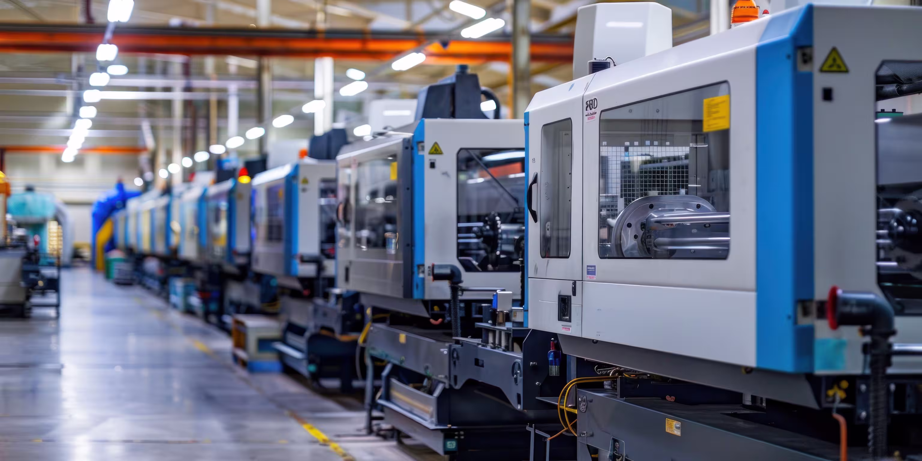 Chaîne de machines d'automatisation industrielle alignées dans une grande usine moderne.