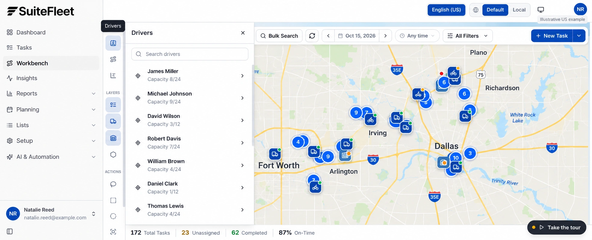 SuiteFleet driver panel beside the operations map