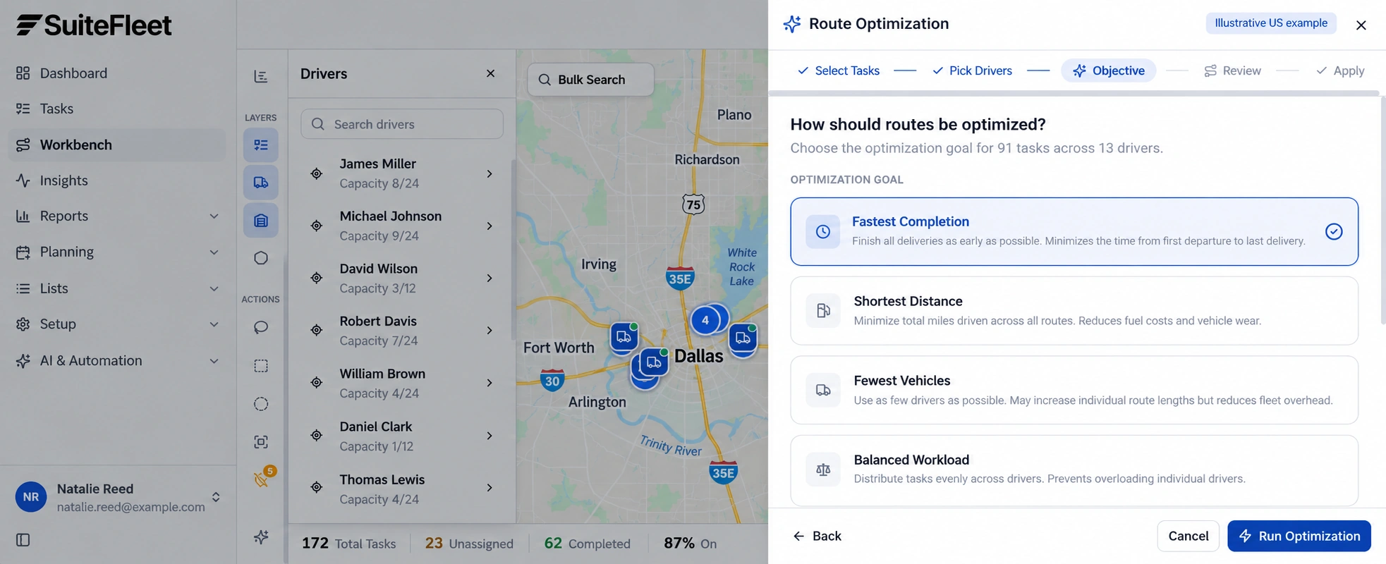 SuiteFleet route optimization objective selection