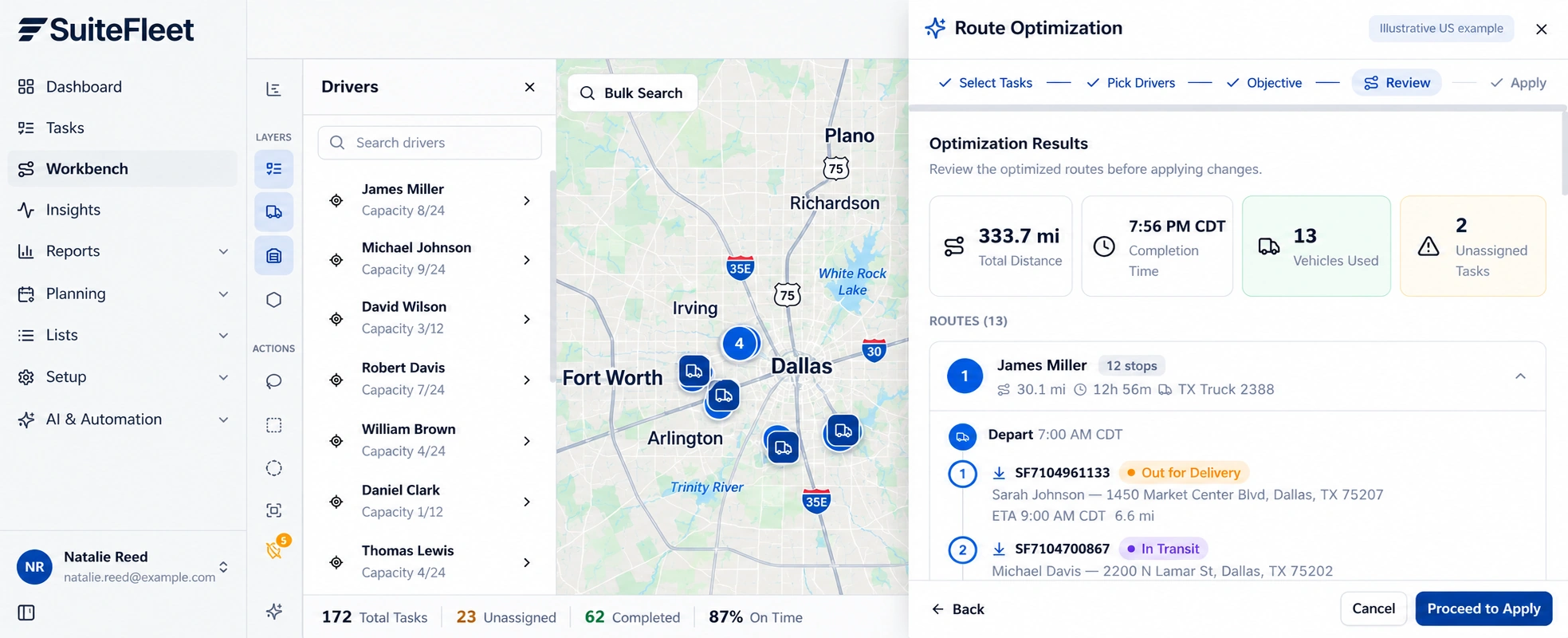 SuiteFleet route preview and unassigned-task review