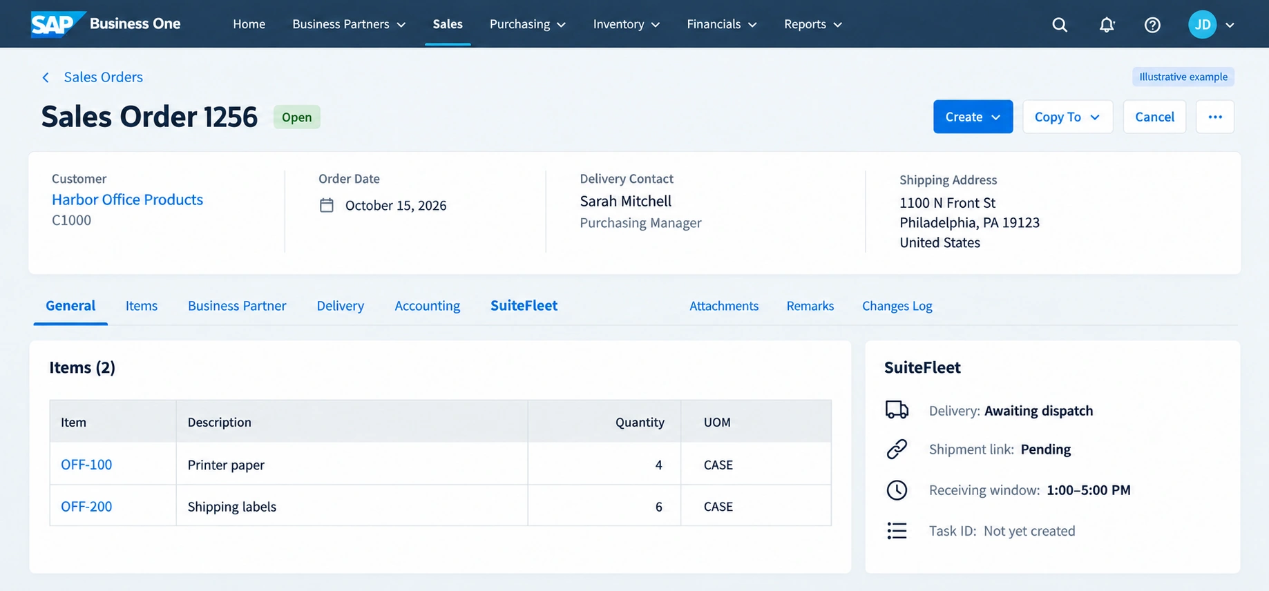 SAP Business One starting order 1256 with SuiteFleet extension