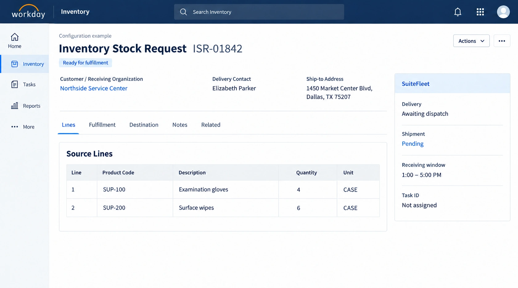 Workday Inventory starting order ISR-01842 with SuiteFleet extension
