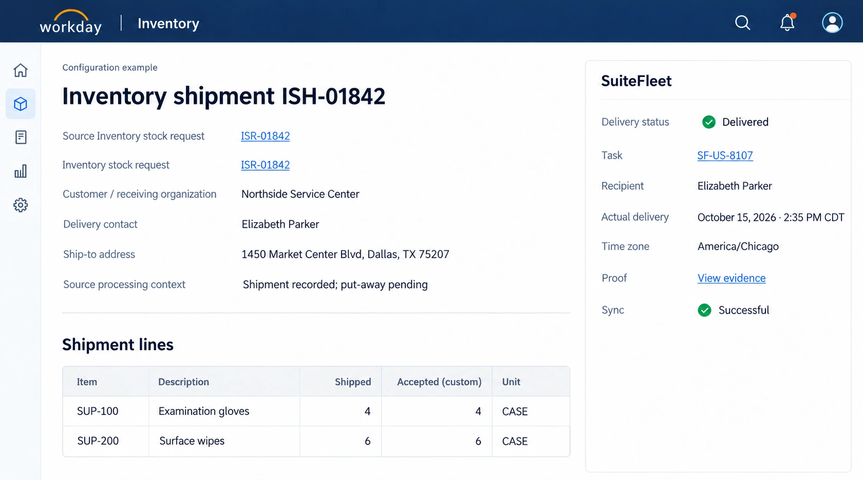 Workday Inventory completed delivery example linked to ISR-01842