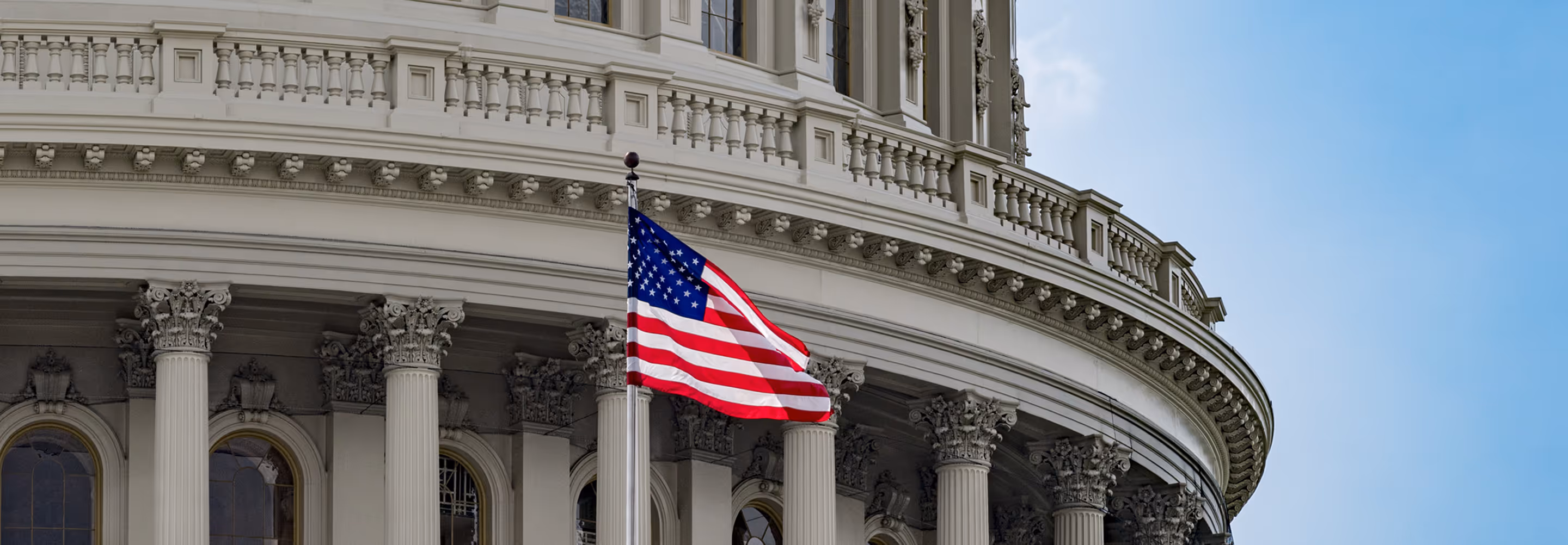 Residental building with US flag in front of it