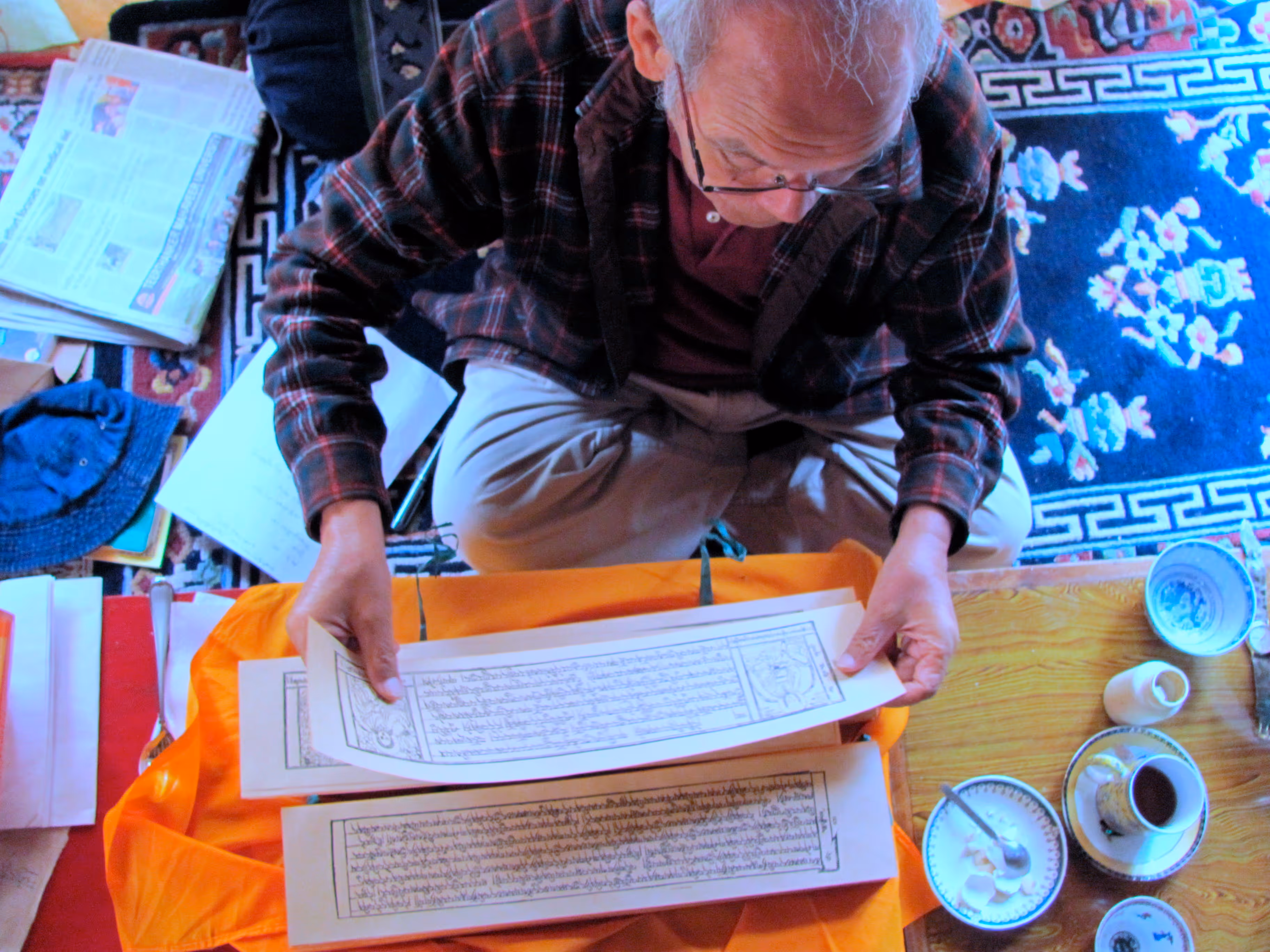Geshe Jamspal reads the Prajnaparamita in Ladakh, India, 2010.