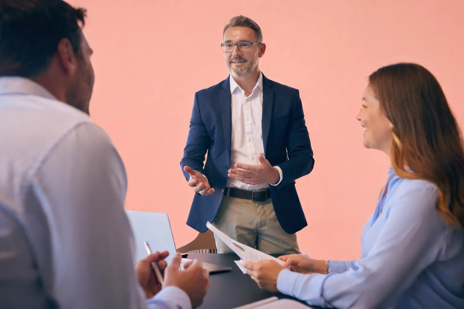 Founder presenting to two investors