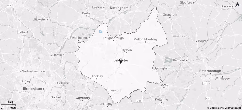 Areas Covered by Rogers and Cork Tree Care | Leicestershire