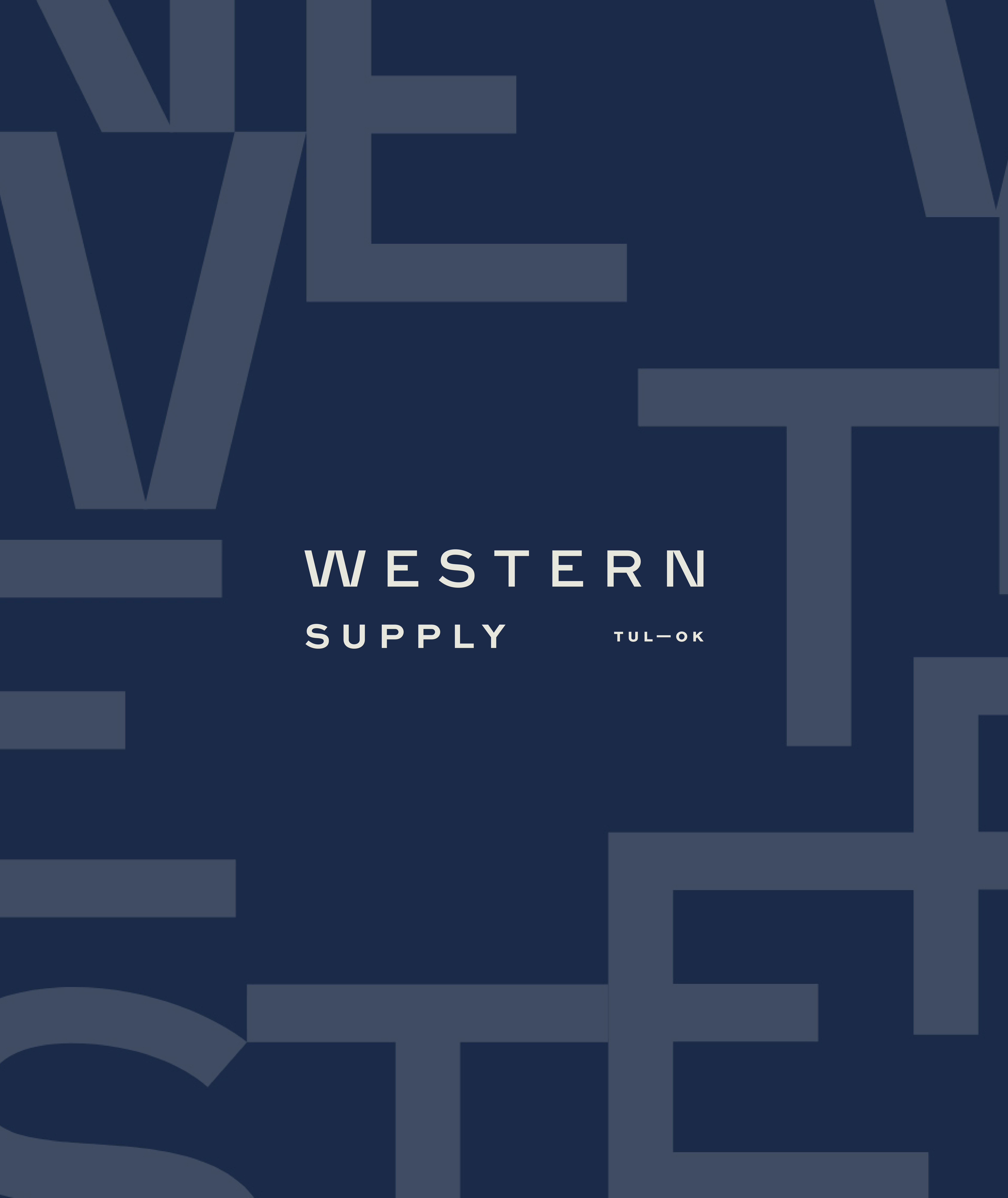 Blue background with large faded letters and centered text reading Western Supply TUL-OK.