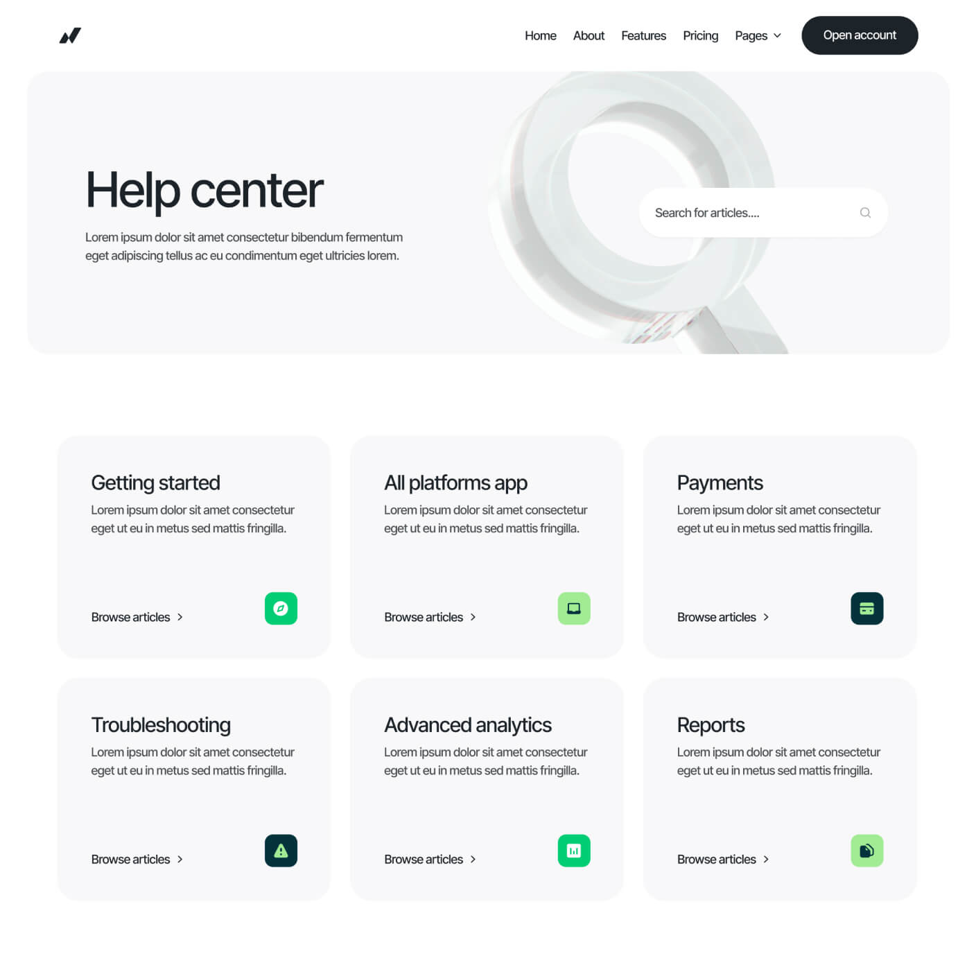 Cardpay - Help Center Page - Bank Webflow Template