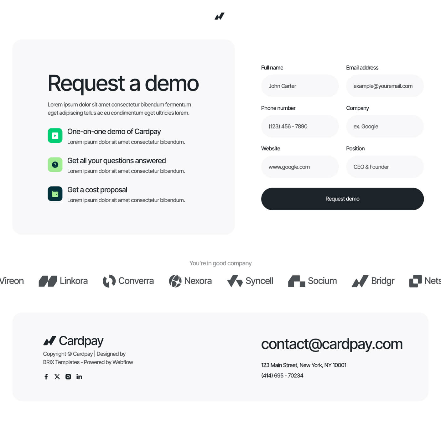 Cardpay - Request A Demo Page - Bank Webflow Template