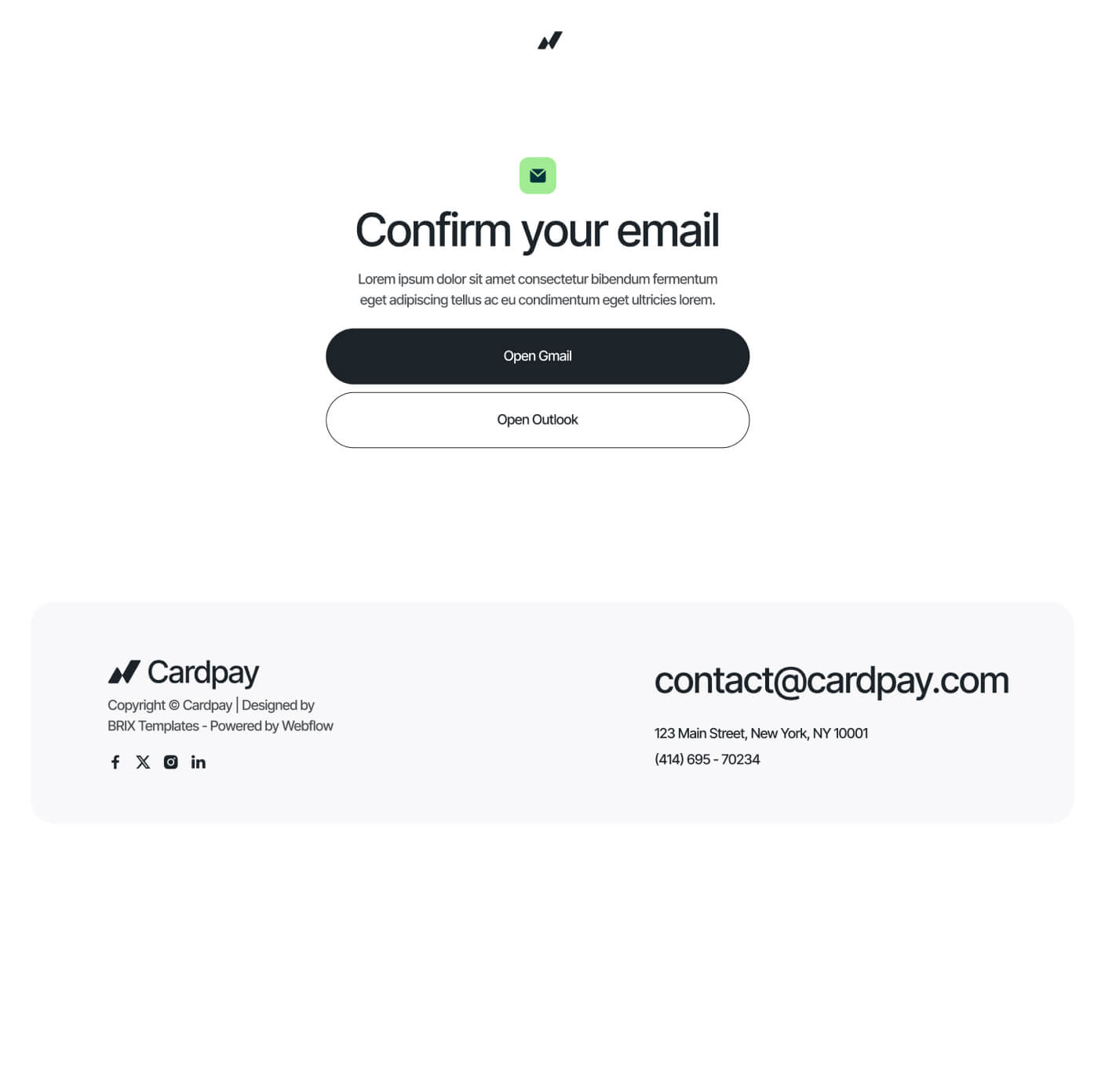 Cardpay - Email Confirmation Page - Bank Webflow Template