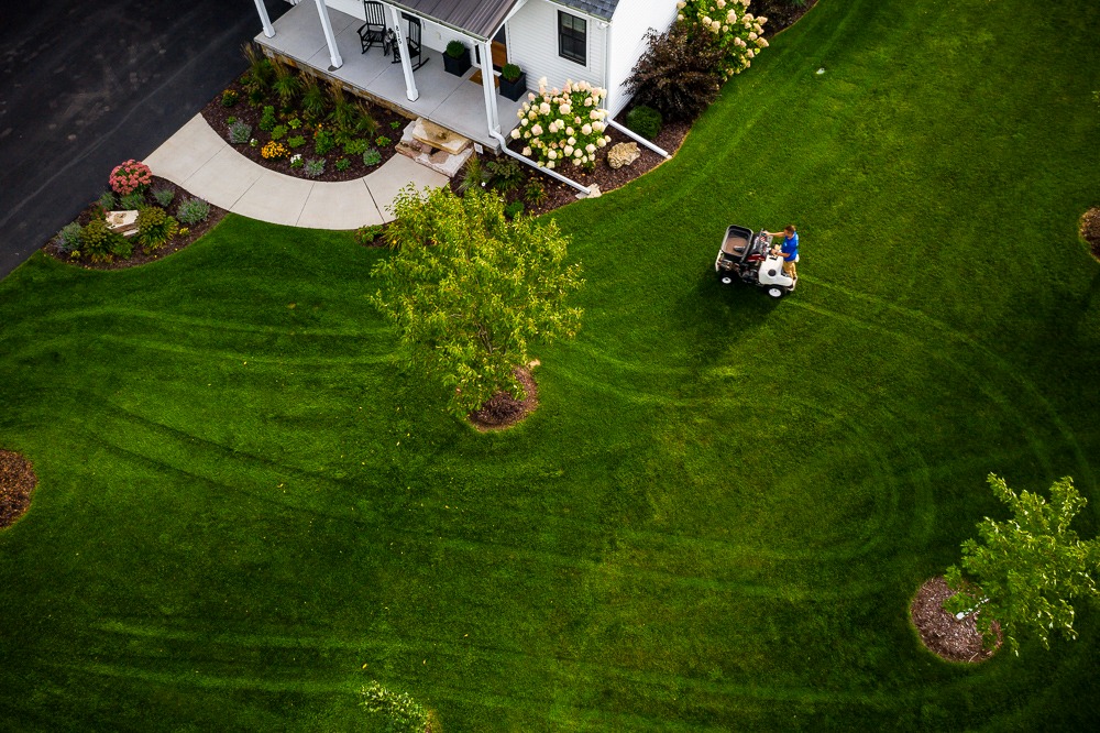 lawn care technician nice lawn aerial