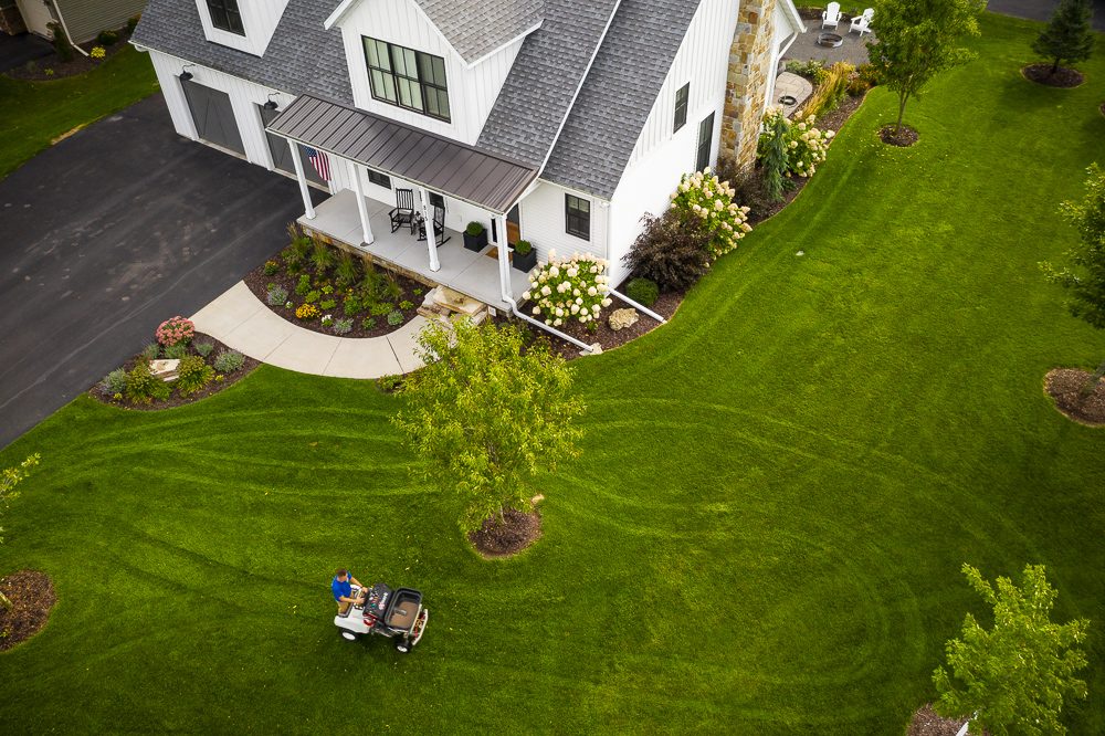 Aerial view of a mowed lawn at a Bloomington, MN home