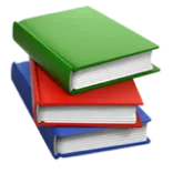 Stack of three hardcover books in green, red, and blue colors.