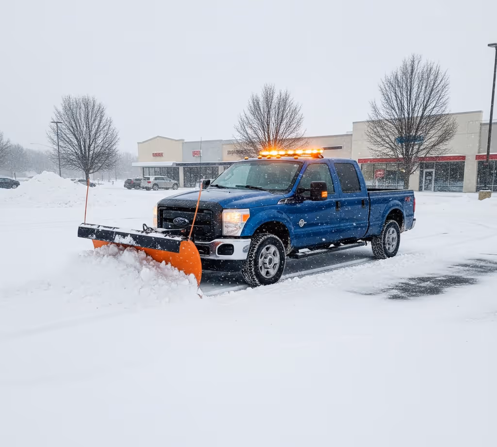 truck plowing commercial parking lot