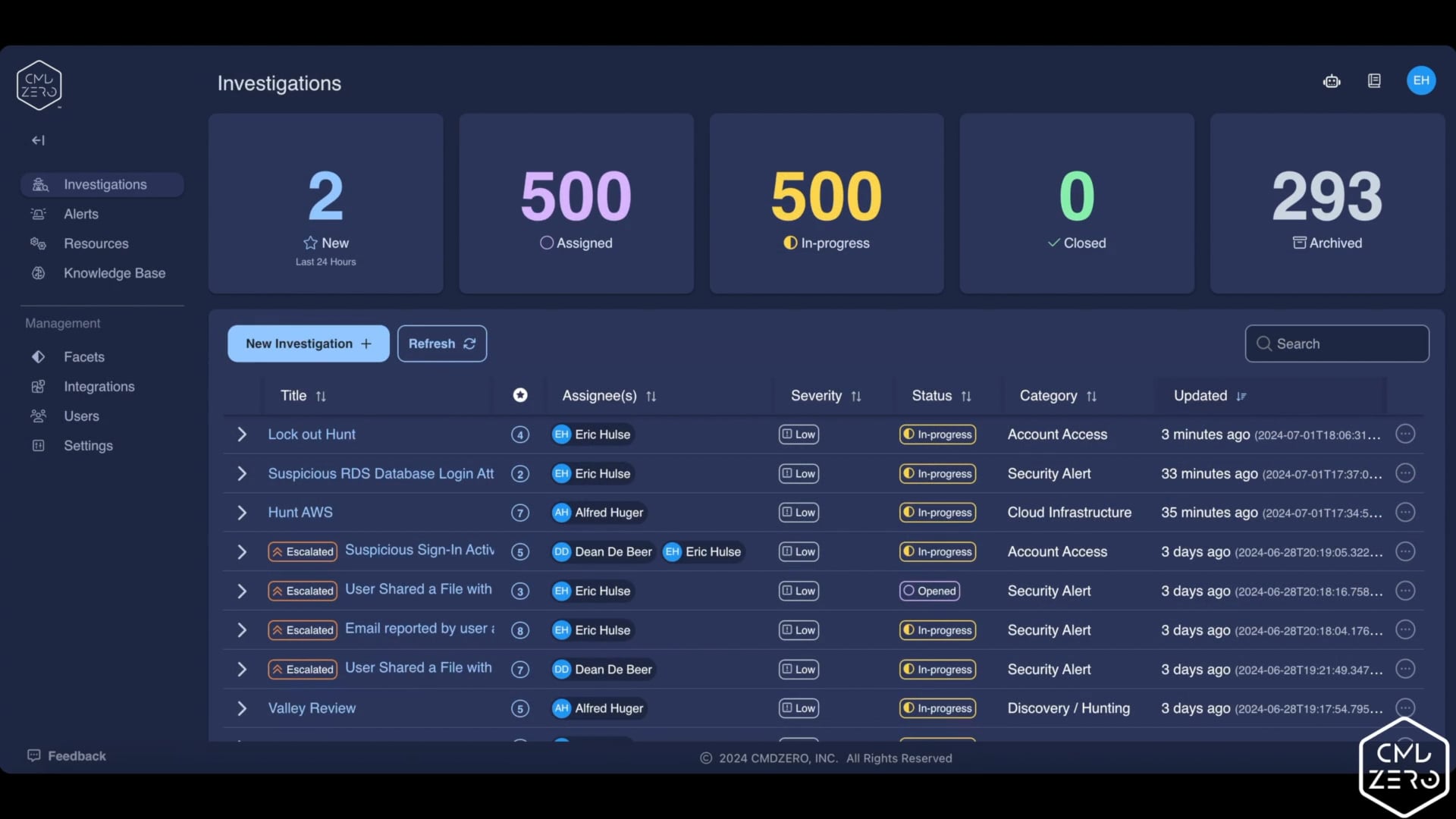 View the platform walkthrough of Command Zero, covering threat hunting, investigations, automation and reporting.