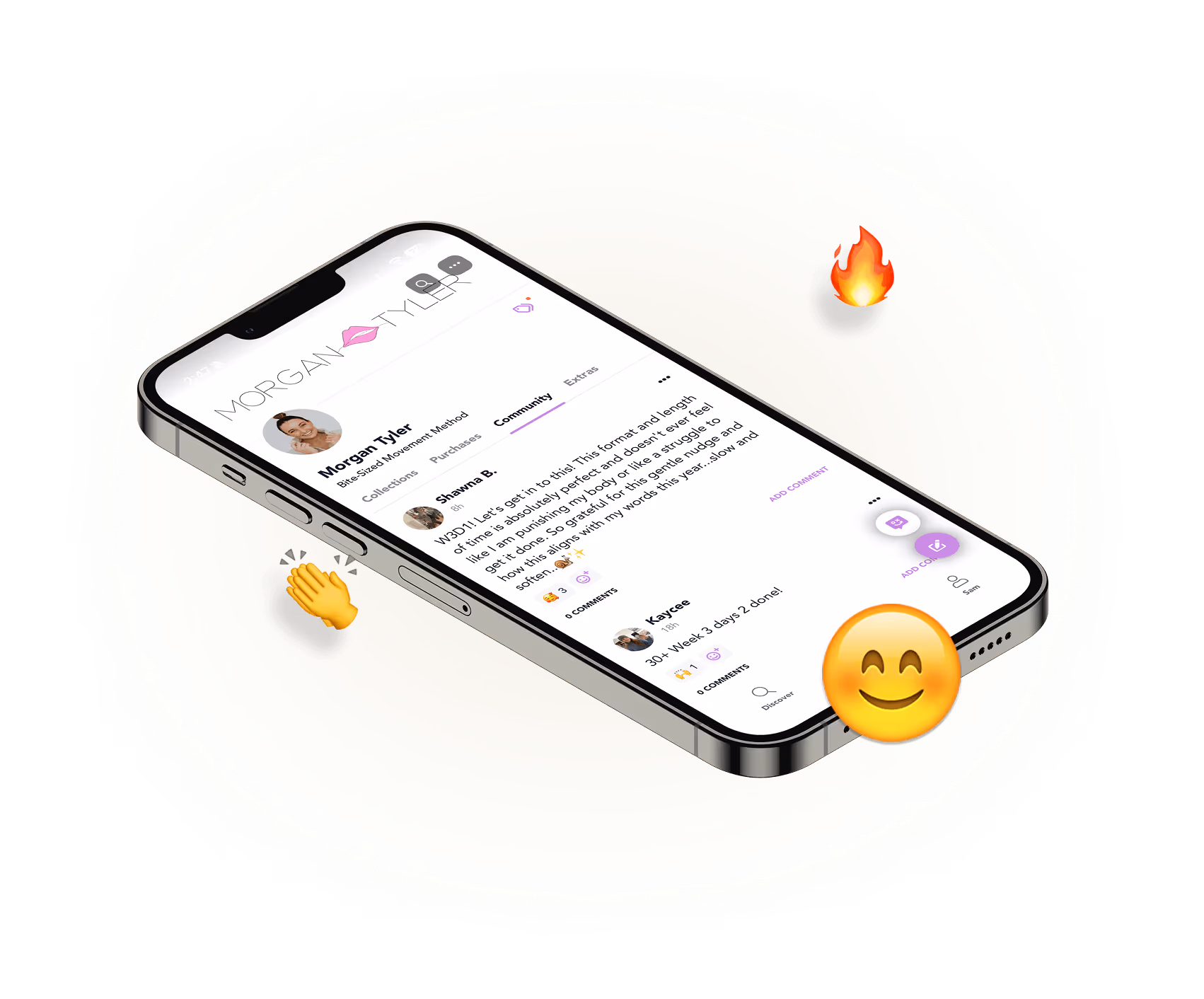 iPhone Mockup with Morgan's In-App community on screen