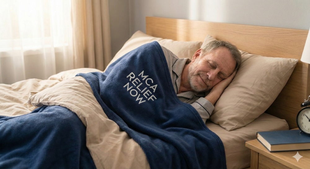 A man sleeping peacefully fter getting help from MCA Relief Now