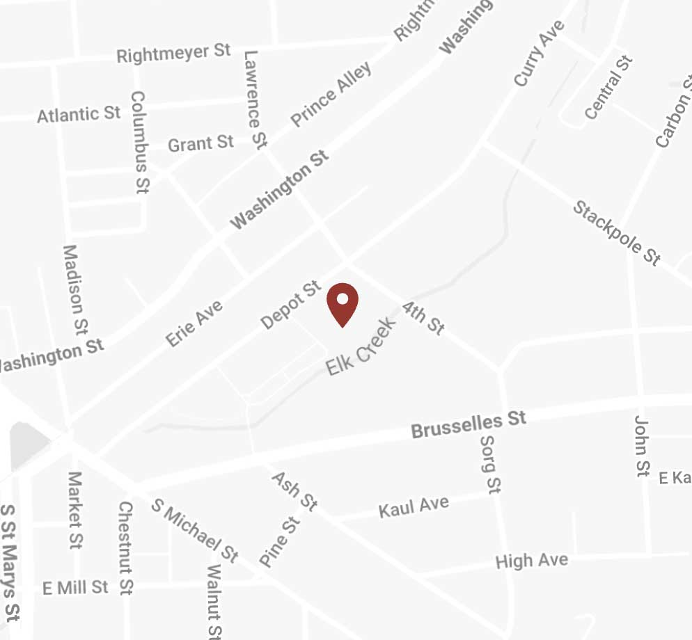 A map pin on the image where the hotel is located at