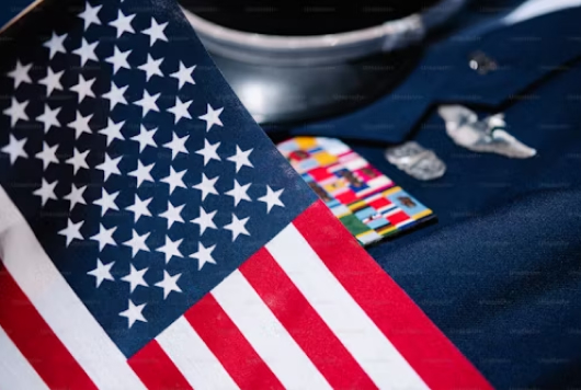 American flag and military uniform
