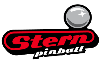 Stern Pinball logo with red text and a silver pinball graphic.