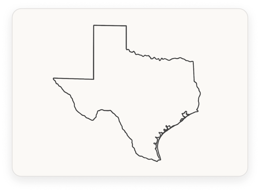 A simplified outline map of the state of Texas, used to indicate the company's service area.