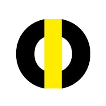 Black circular ring with a vertical yellow stripe running through the center.