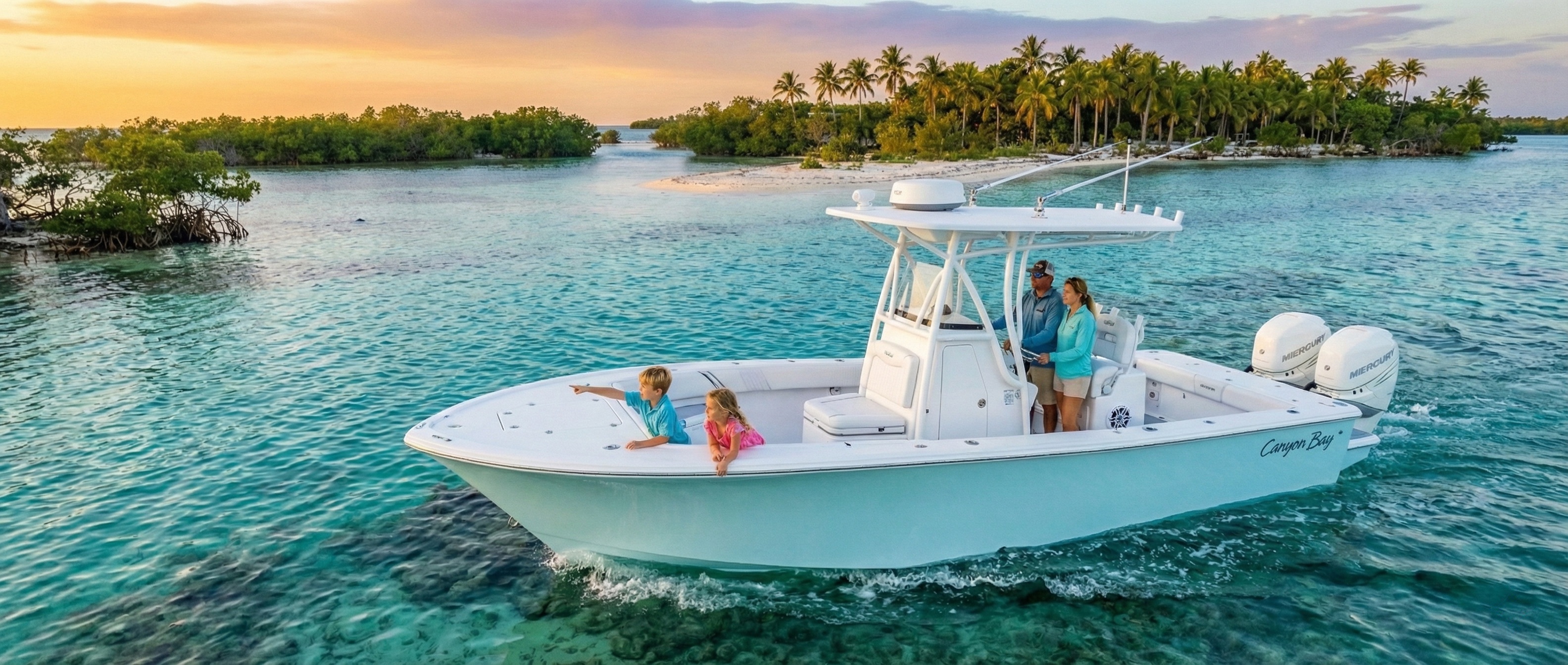 Canyon Bay 28H on beautiful water with family