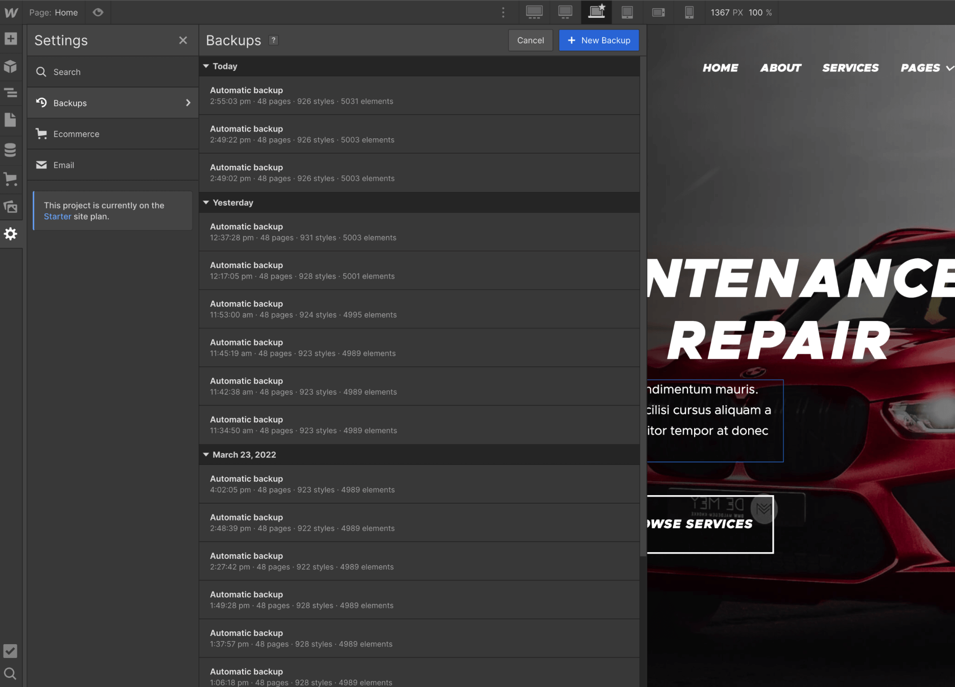 Backups - Autocar X Webflow Template