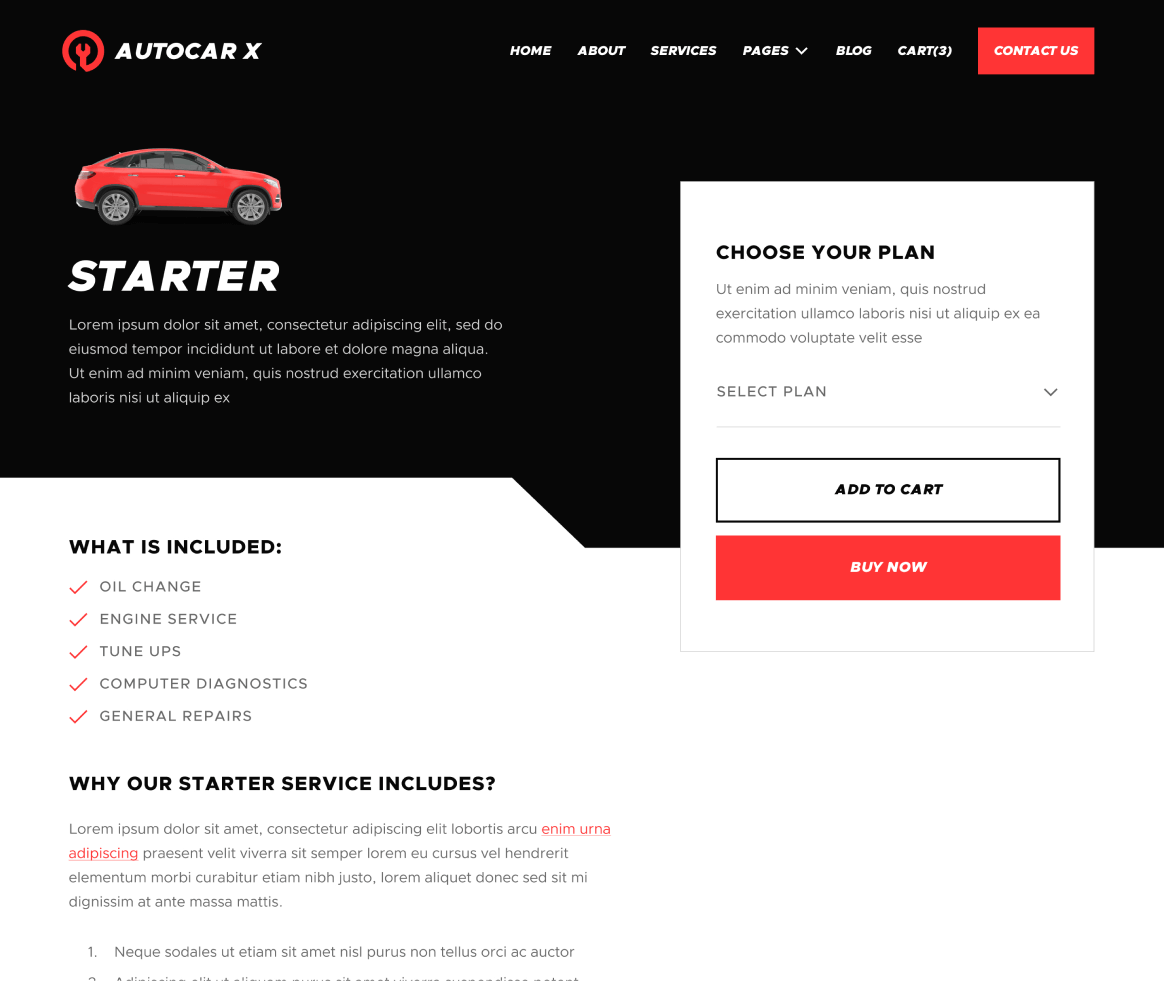 Autocar - Package Single page - Automotive Webflow Template