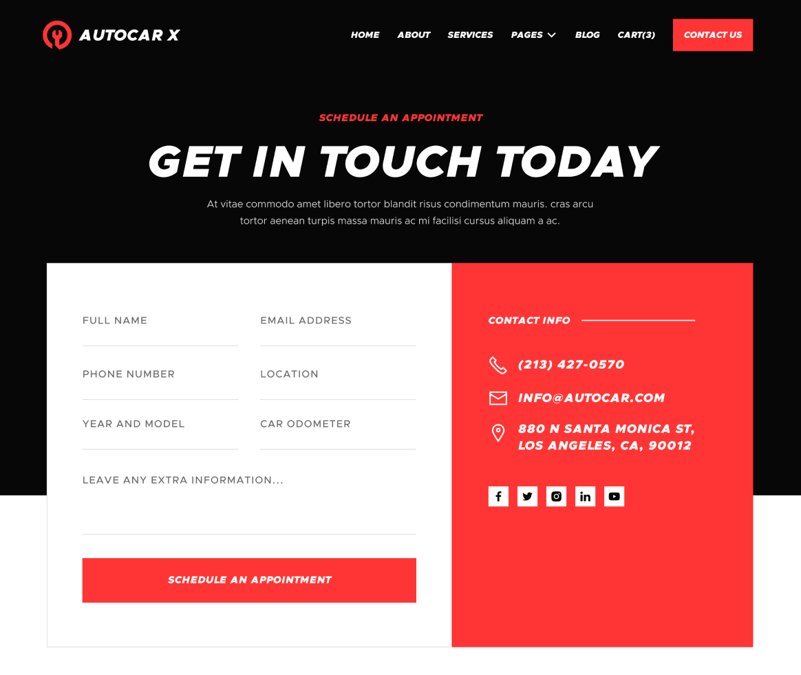 Autocar - Contact page - Automotive Webflow Template