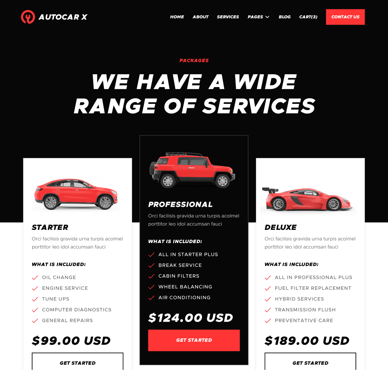 Autocar - Packages page - Automotive Webflow Template