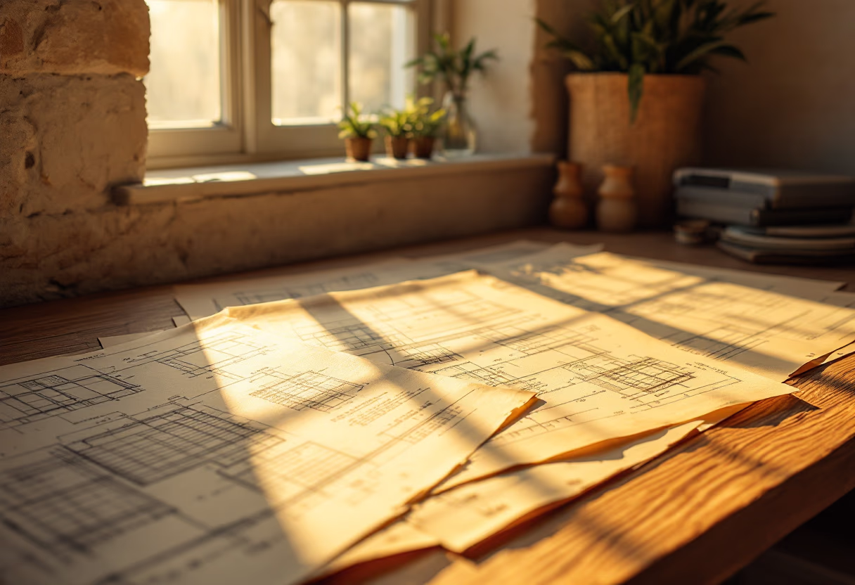 image of archival architectural blueprints for an architect firm