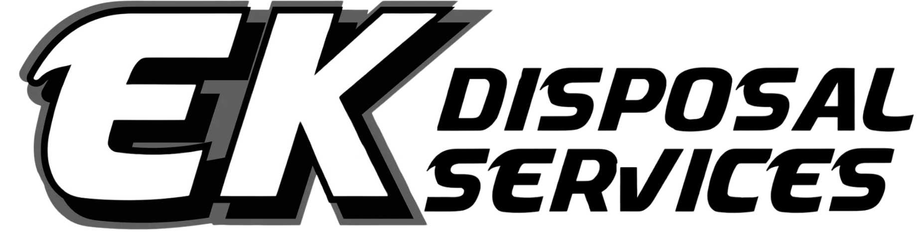 Logo with large white and black letters EK followed by black text reading Disposal Services.