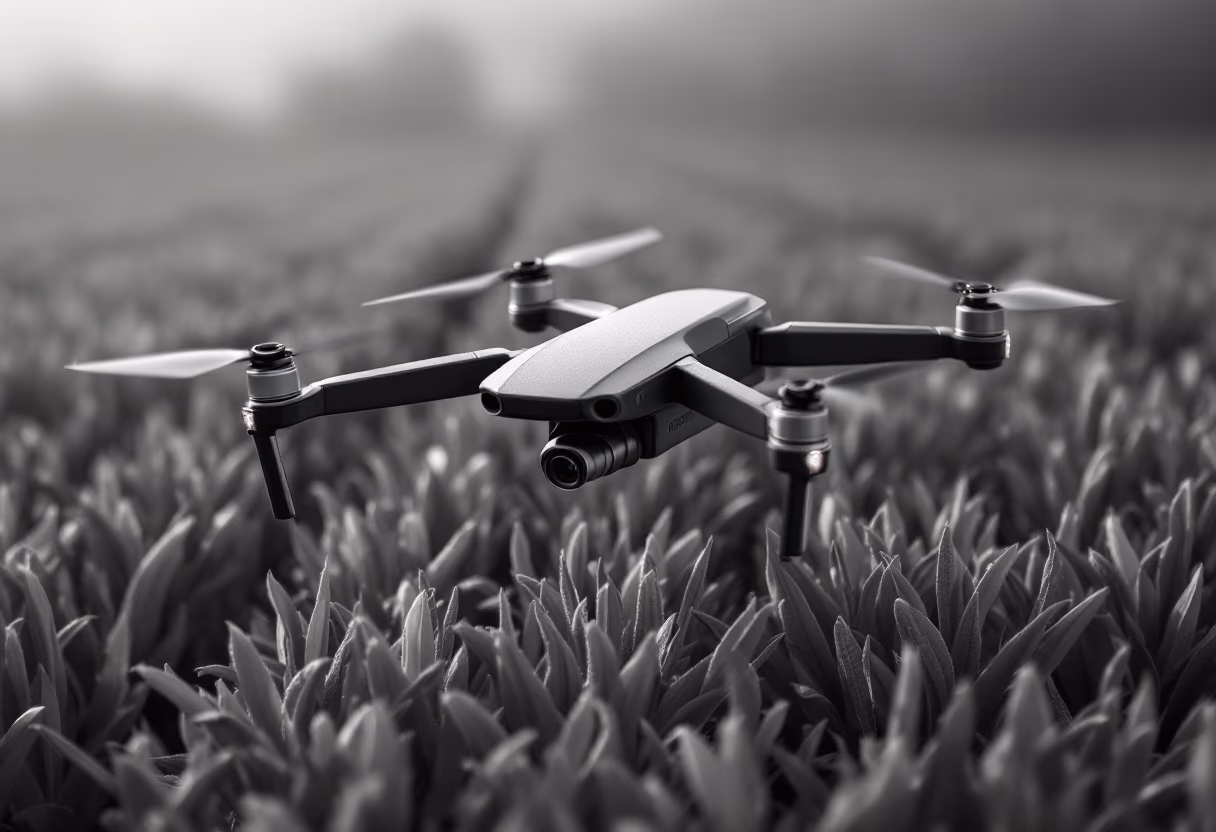 image of drone surveying crops