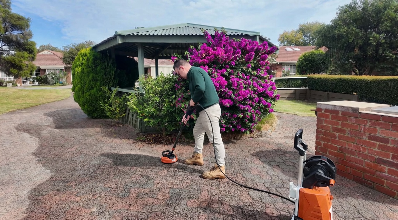 DVH Horticulture team member pressure washing retirement village