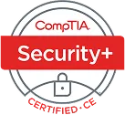 CompTIA Security+ certification badge featuring a padlock icon and Certification CE text.