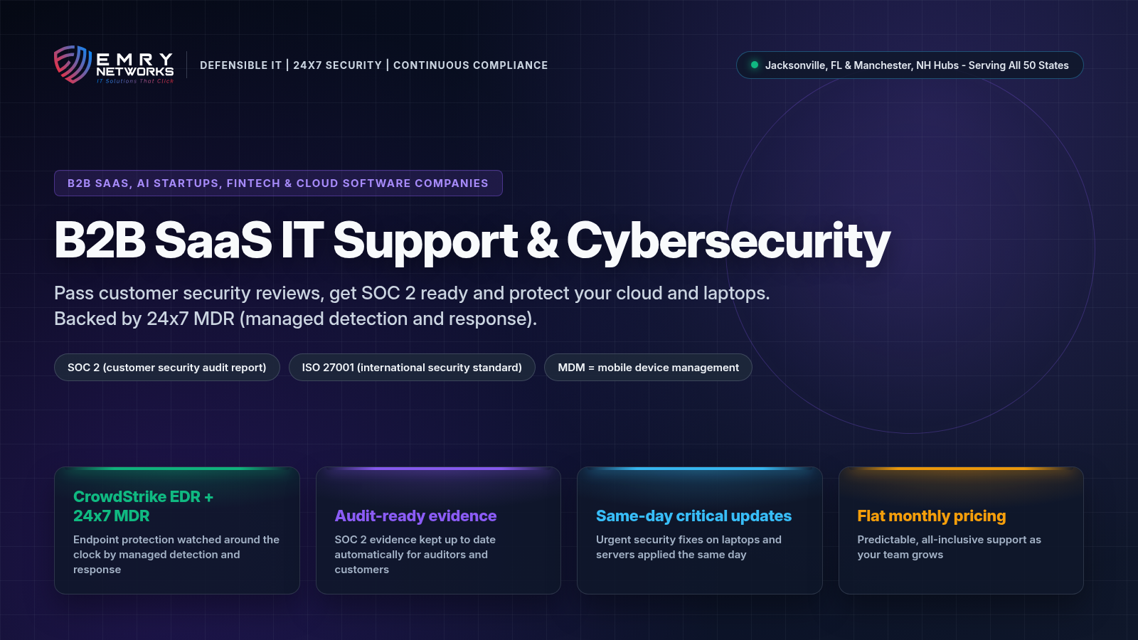 B2B SaaS and tech company IT support and cybersecurity - Emry Networks