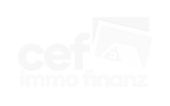 Logo der cef immofinanz mit stilisierten Gebäuden im Hintergrund.