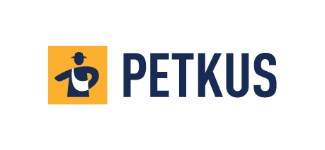 PETKUS company logo with a stylized abstract figure in a hat and apron inside an orange square to the left of the bold blue text 'PETKUS'.