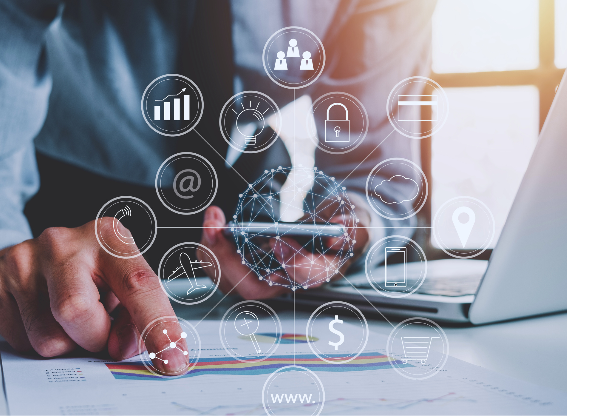 image of computer screens with data dashboards