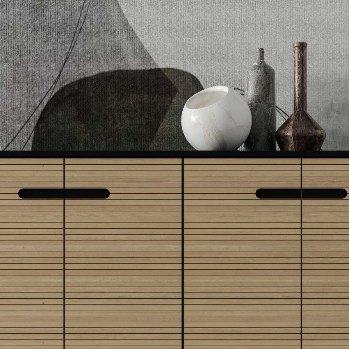 Frézovaná drevená dyha 4Design na nábytkových dvierkach