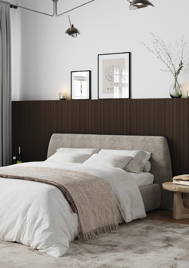 Moderná spálňa s lamelovým obkladom 4Design