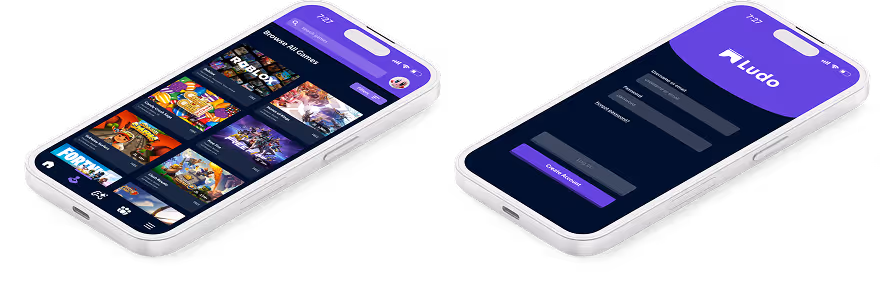 2 phones in 3d view showing UI design of Ludo