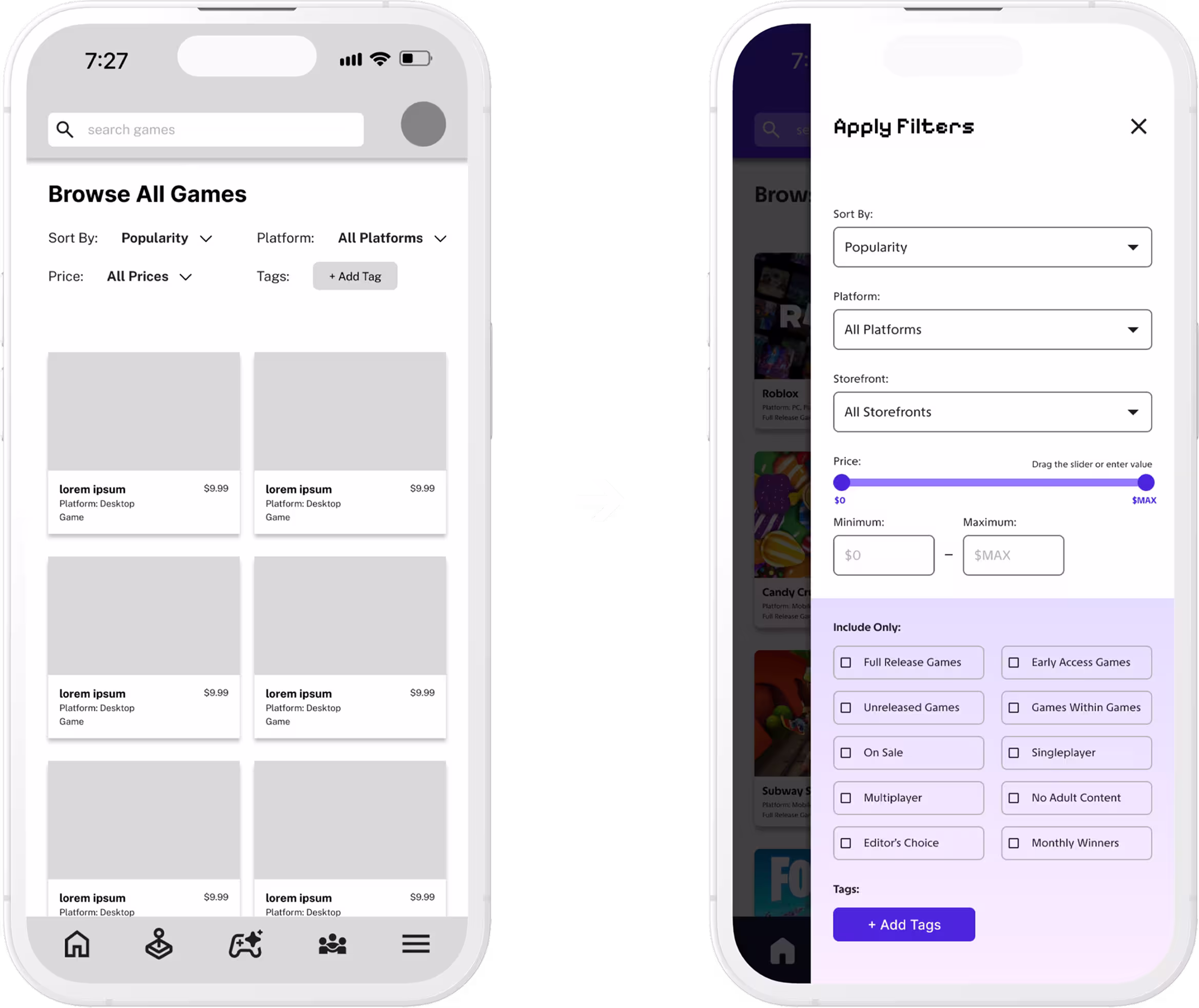 low-fidelity prototype of game filters to high-fidelity improved filters