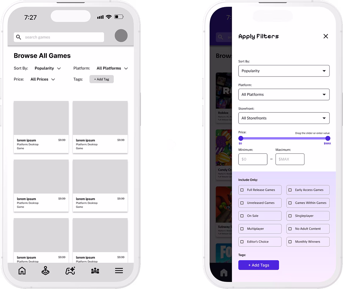 low-fidelity prototype of game filters to high-fidelity improved filters