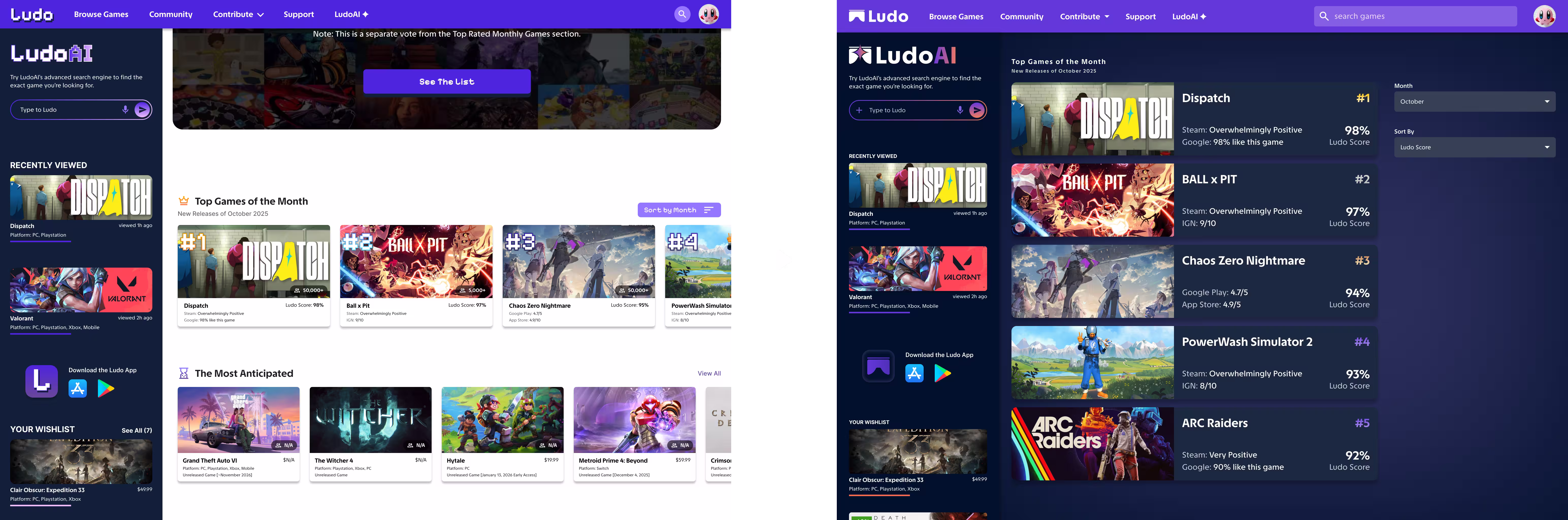 high-fidelity desktop prototype and improved version with better color and organization
