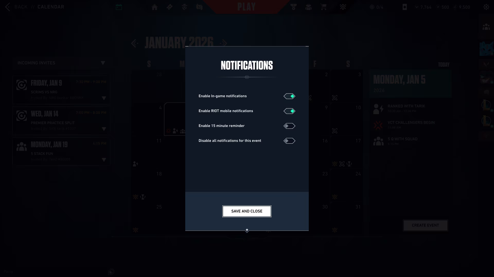 Display of calendar settings modal