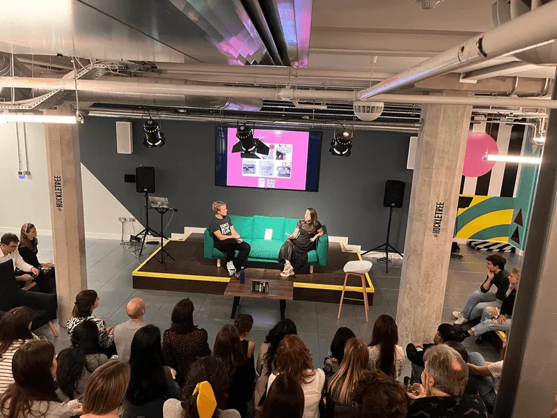 Ben Keene talking to Billy Quinlan from Ferly on a stage