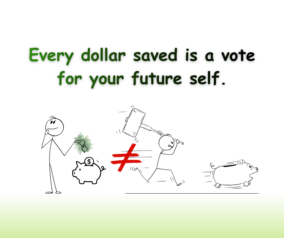 Motivational graphic with text: 'Financial growth starts when excuses end.' Below, a stick figure holding a sign 'I know better' points via an arrow to another stick figure climbing stairs labeled with 'If you want to get to the top, you will have to take the stairs.'